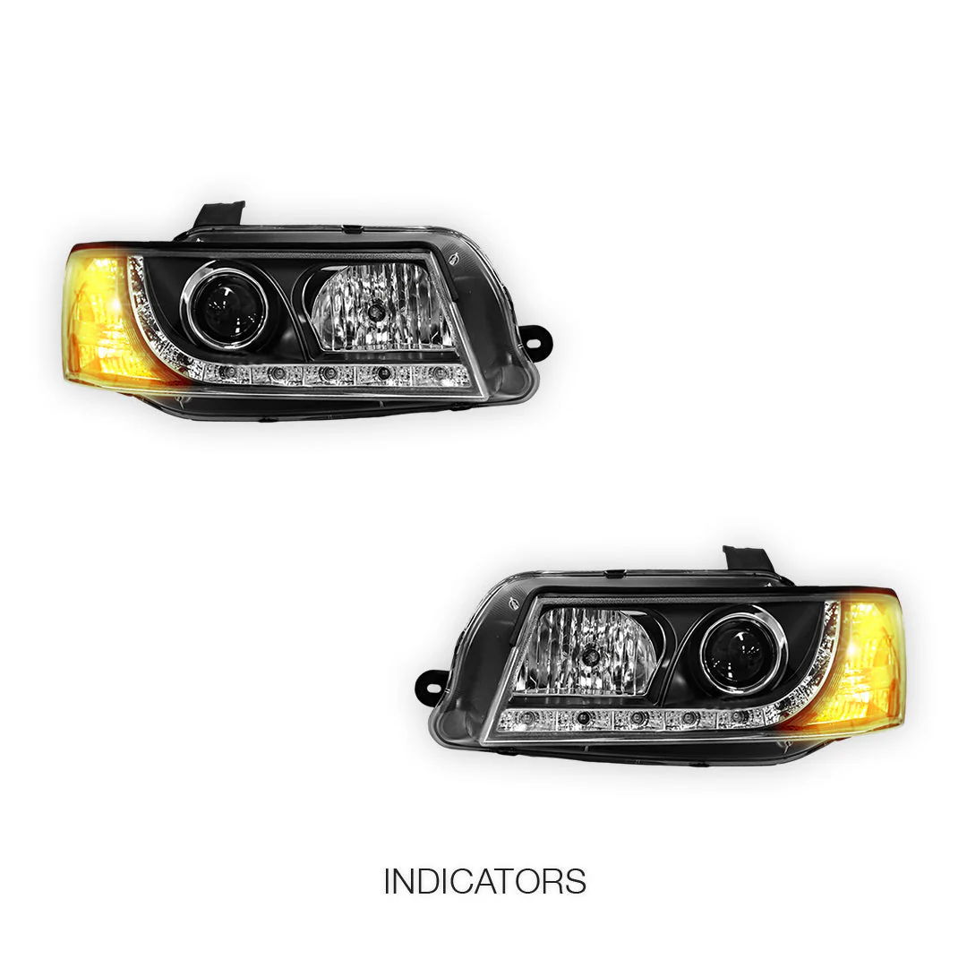 Holden Commodore VZ (2004 - 2007) Black DRL LED Projector Headlights LH + RH - Image 3