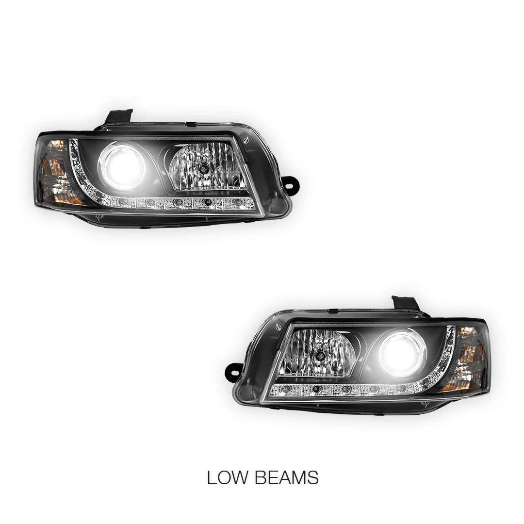 Holden Commodore VZ (2004 - 2007) Black DRL LED Projector Headlights LH + RH - Image 4