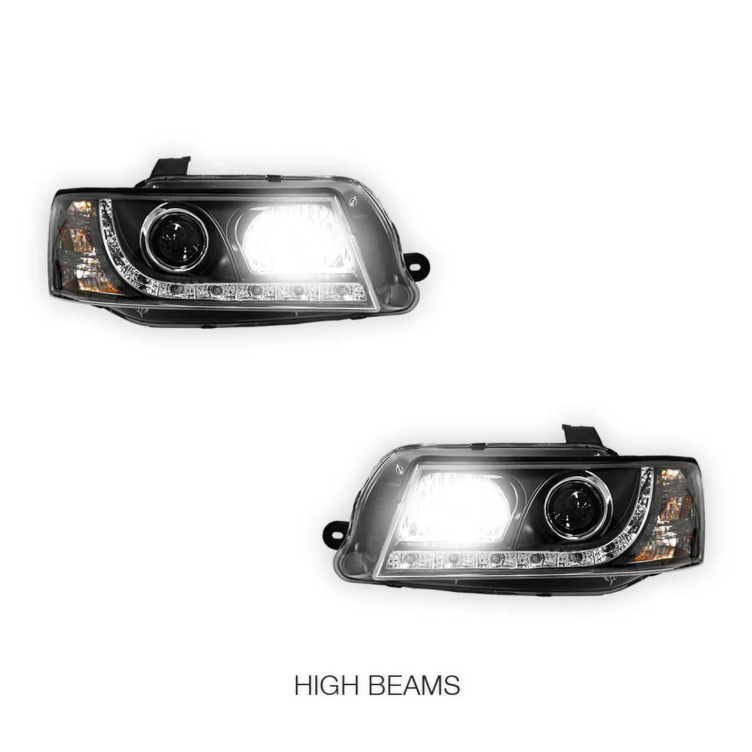 Holden Commodore VZ (2004 - 2007) Black DRL LED Projector Headlights LH + RH - Image 5