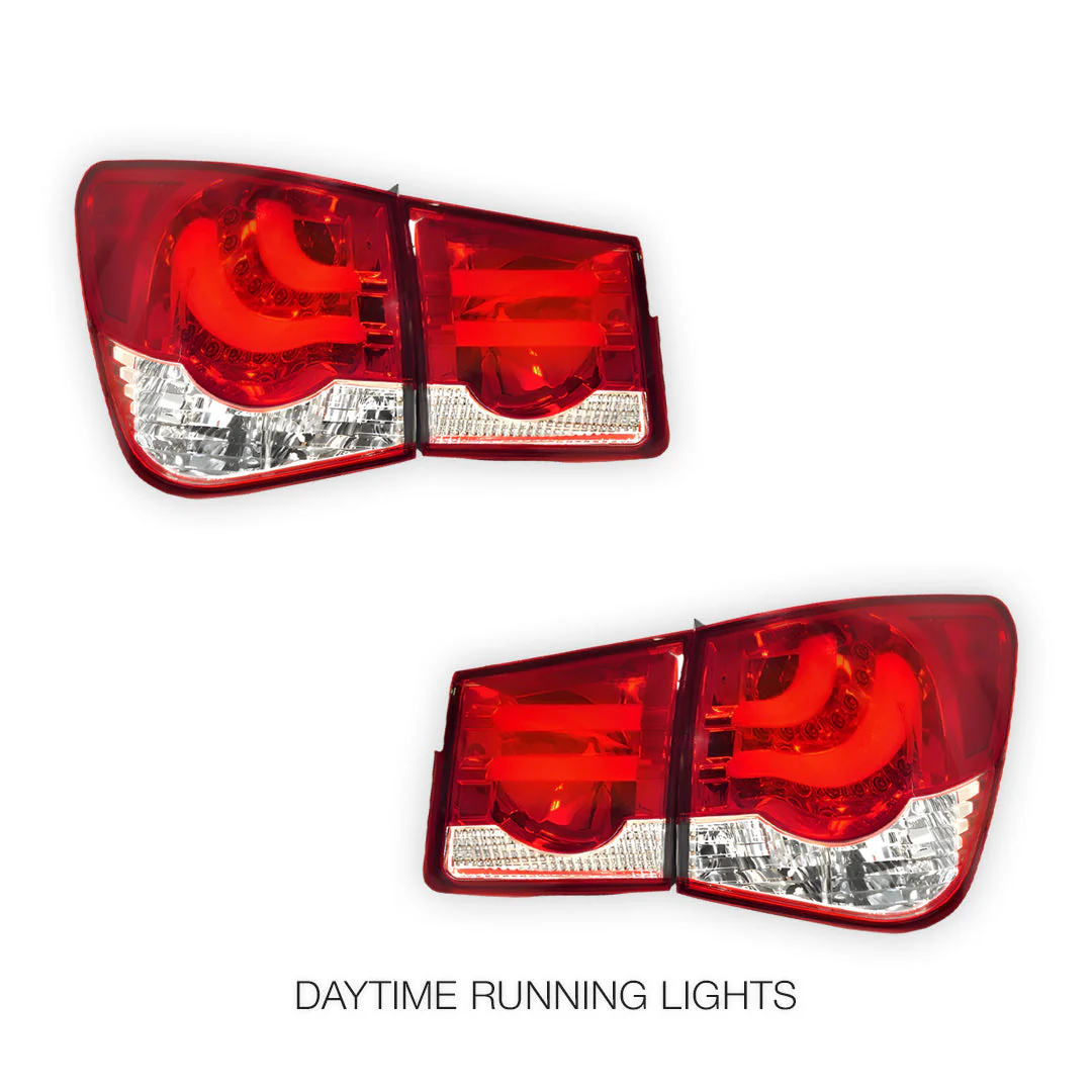 Holden Cruze JG / JH (2009 - 2016) Clear Red 3D LED Stripe Bar Tail Lights LH + RH - Image 2