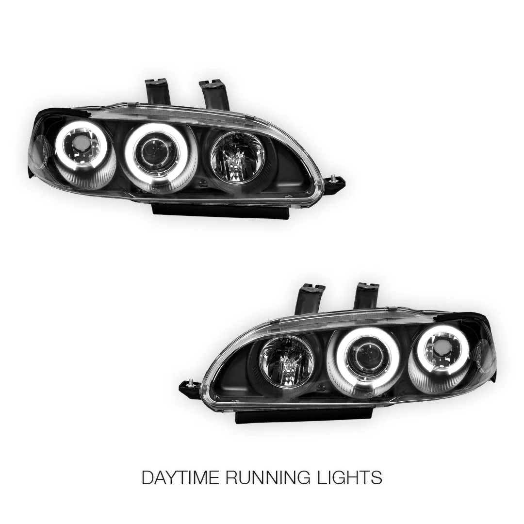 Honda Civic EG (1992 - 1995) LED DRL Angel-Eyes Projector Headlights LH + RH - Image 2