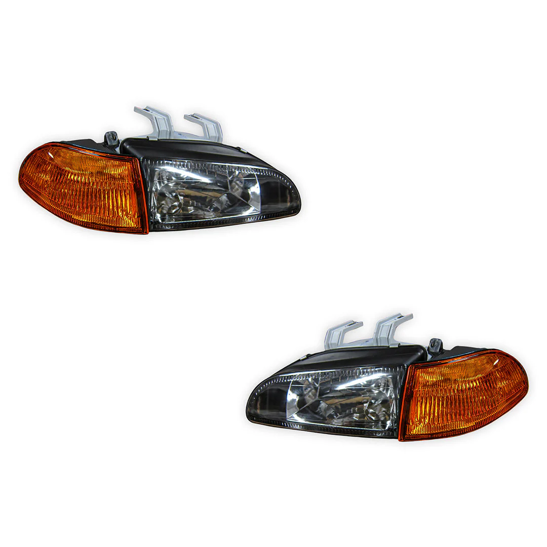Honda Civic EG Hatchback (1991 - 1995) Black OEM Style Headlights and Amber Corner Lights LH + RH - Image 2