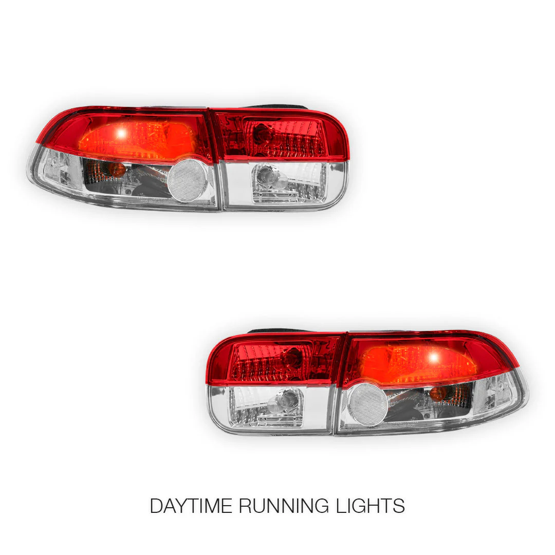 Honda Civic EH (1992 - 1995) JDM Clear Red Halogen Tail Lights LH + RH - Image 2