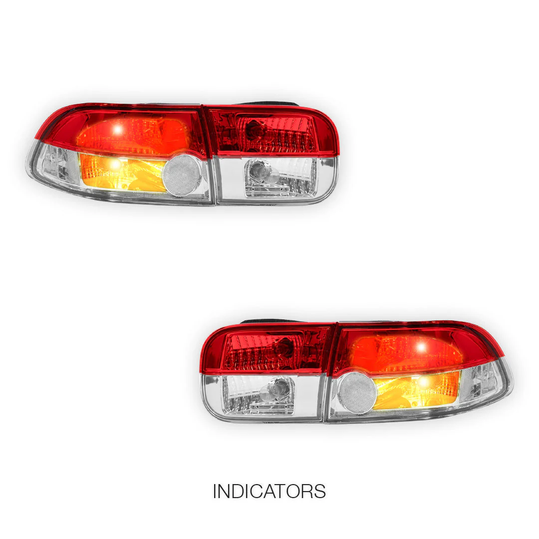 Honda Civic EH (1992 - 1995) JDM Clear Red Halogen Tail Lights LH + RH - Image 3