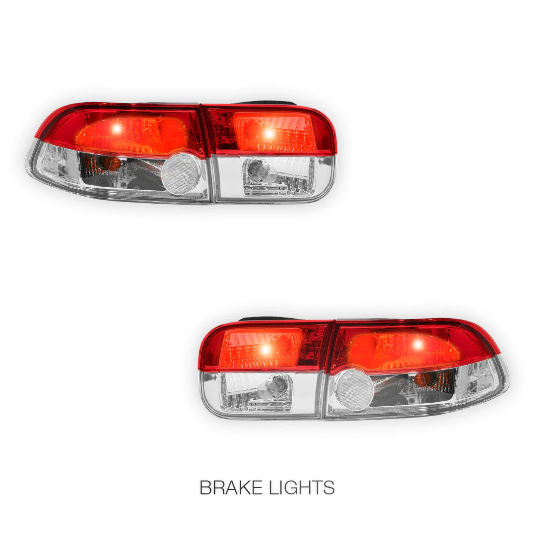 Honda Civic EH (1992 - 1995) JDM Clear Red Halogen Tail Lights LH + RH - Image 4