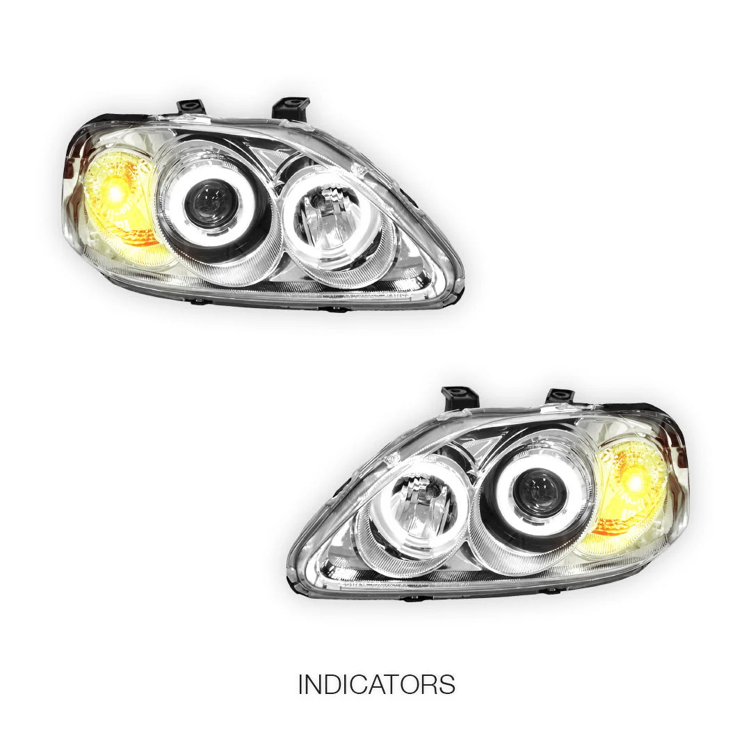 Honda Civic EK (1999 - 2000) Crystal Clear Angel-Eyes Projector Headlights LH + RH - Image 3