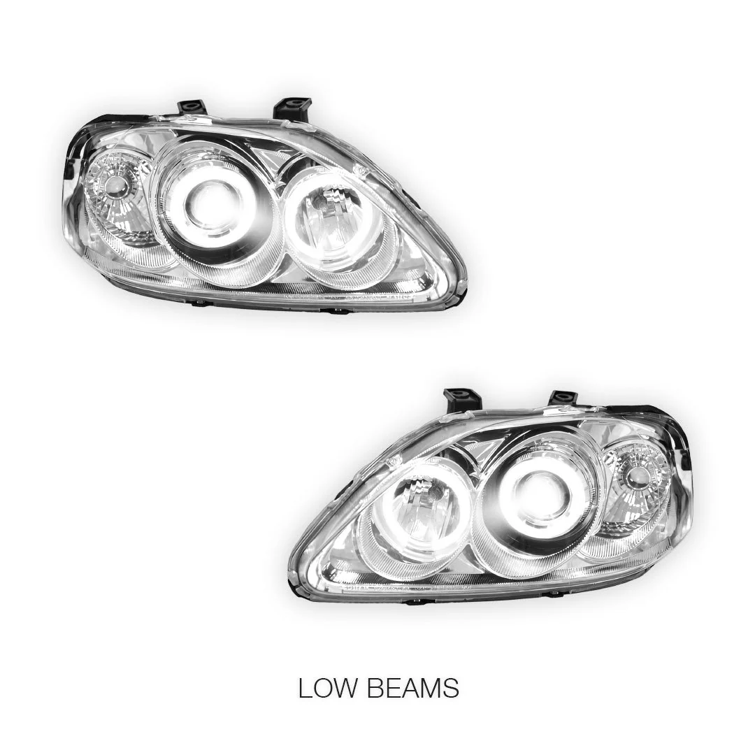 Honda Civic EK (1999 - 2000) Crystal Clear Angel-Eyes Projector Headlights LH + RH - Image 4