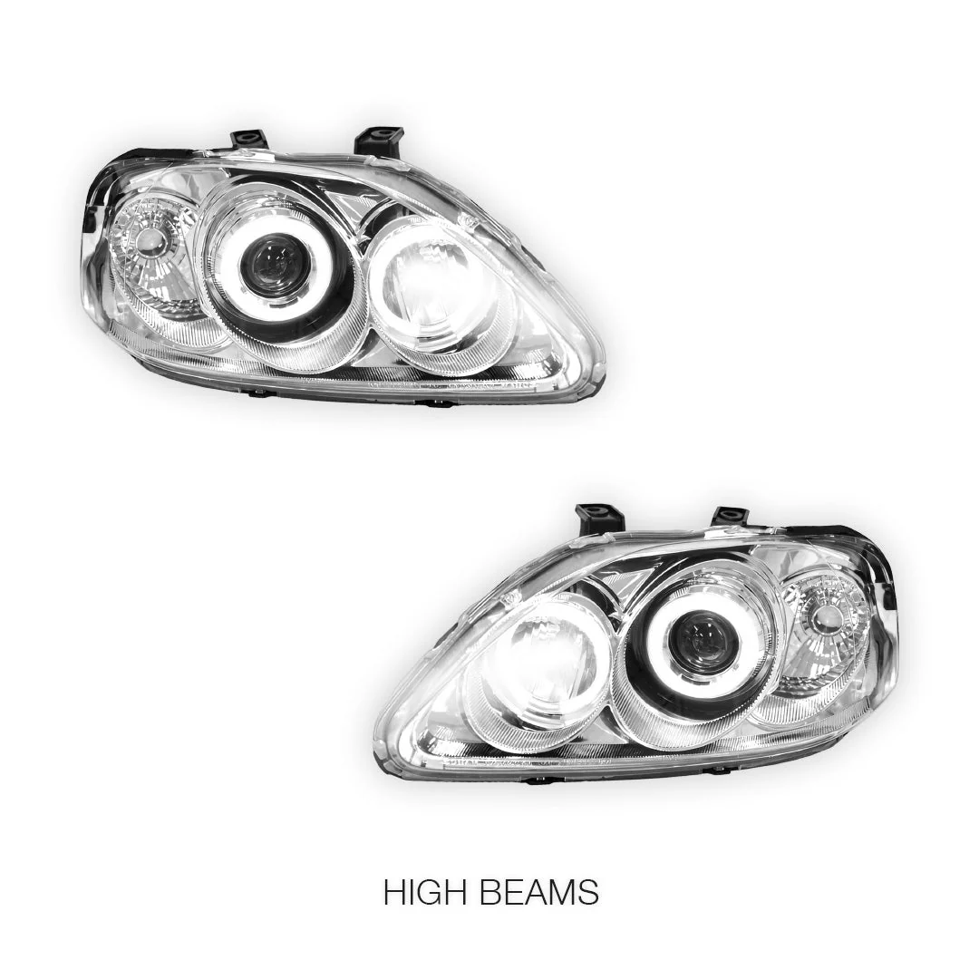 Honda Civic EK (1999 - 2000) Crystal Clear Angel-Eyes Projector Headlights LH + RH - Image 5