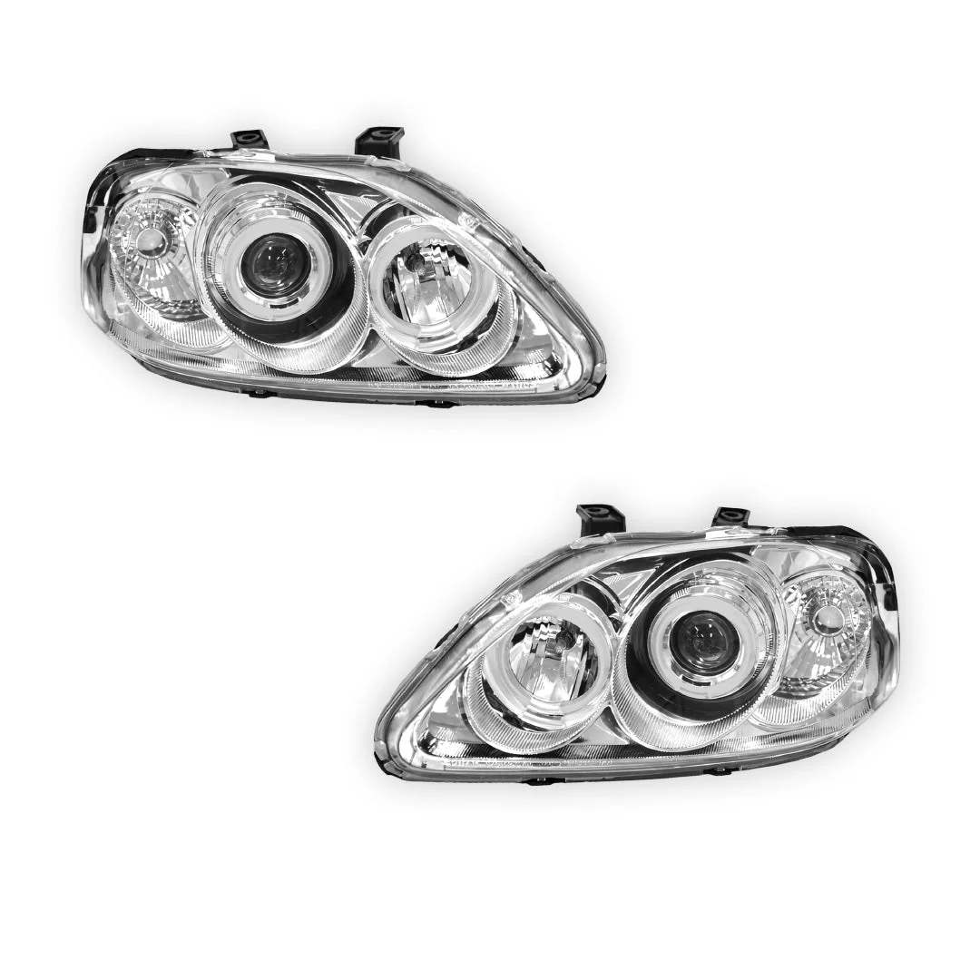Honda Civic EK (1999 - 2000) Crystal Clear Angel-Eyes Projector Headlights LH + RH - Image 6