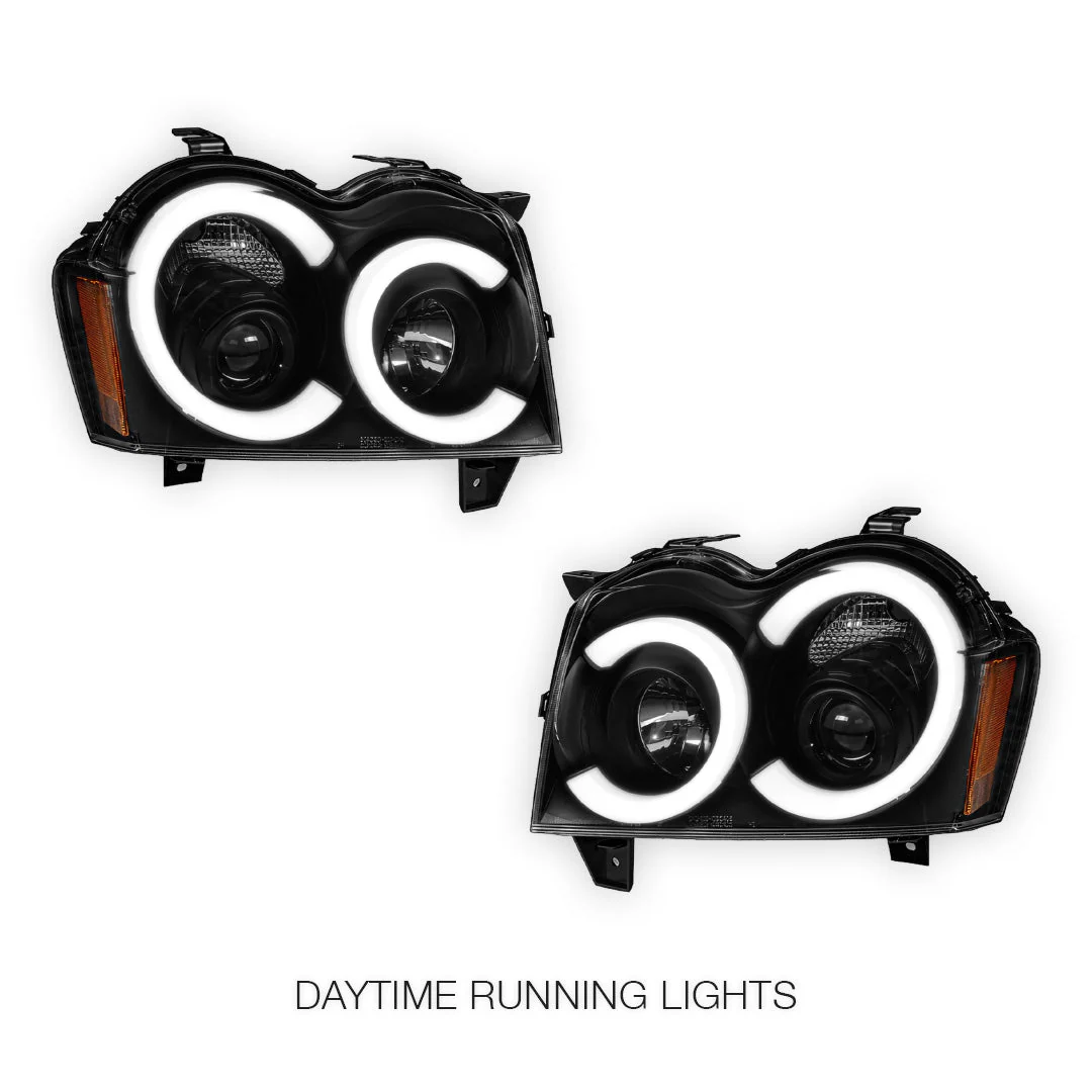 Jeep Grand Cherokee WH (2005- 2010) LED DRL Angel-Eyes Projector Headlights LH + RH - Image 2
