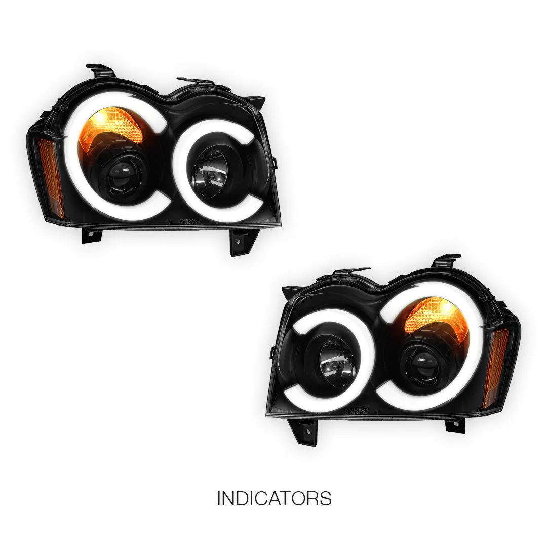 Jeep Grand Cherokee WH (2005- 2010) LED DRL Angel-Eyes Projector Headlights LH + RH - Image 3