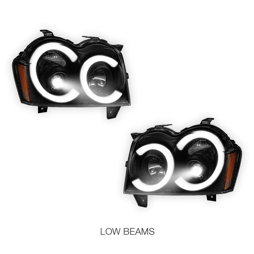 Jeep Grand Cherokee WH (2005- 2010) LED DRL Angel-Eyes Projector Headlights LH + RH - Image 4