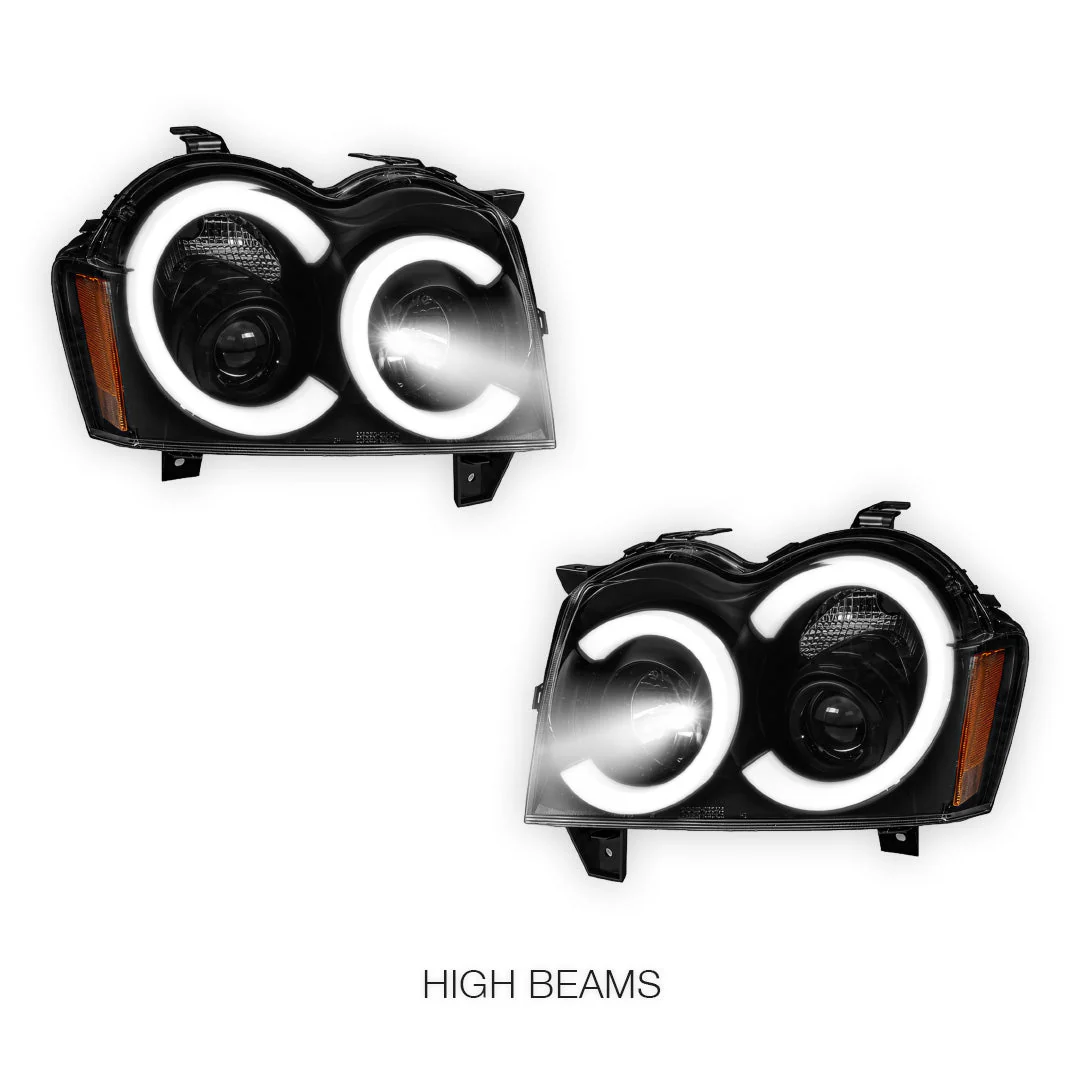 Jeep Grand Cherokee WH (2005- 2010) LED DRL Angel-Eyes Projector Headlights LH + RH - Image 5