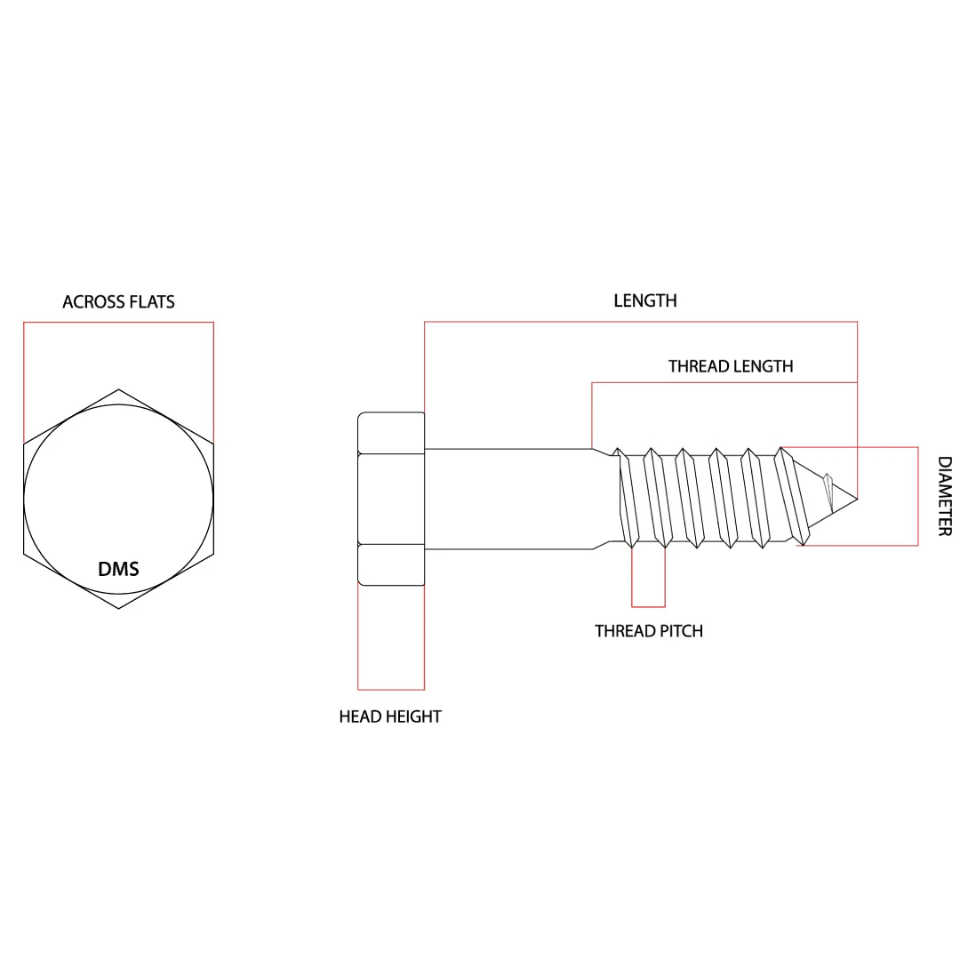 M10 x 40mm Metric Coarse Hex Coach Screw Class 4.6 Galvanised - Image 6