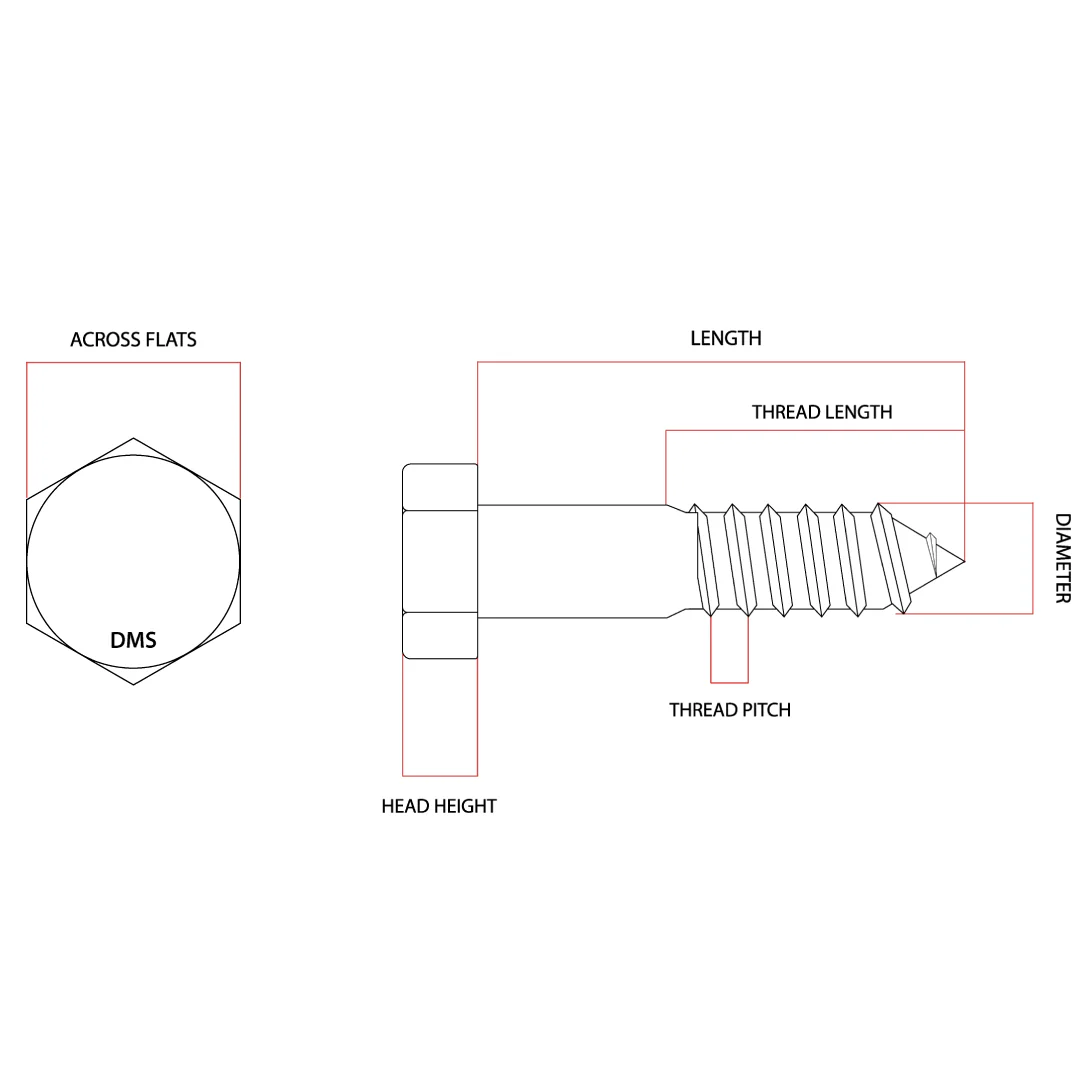 M6 x 100mm Metric Coarse Hex Coach Screw Class 4.6 Galvanised - Image 6