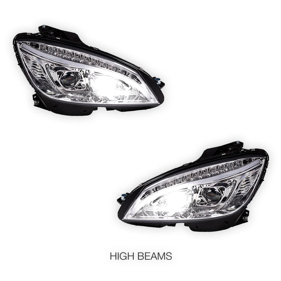 Mercedes-Benz C-Class W204 (2007- 2010) Halogen Model Crystal LED DRL Projector Headlights LH + RH - Image 2