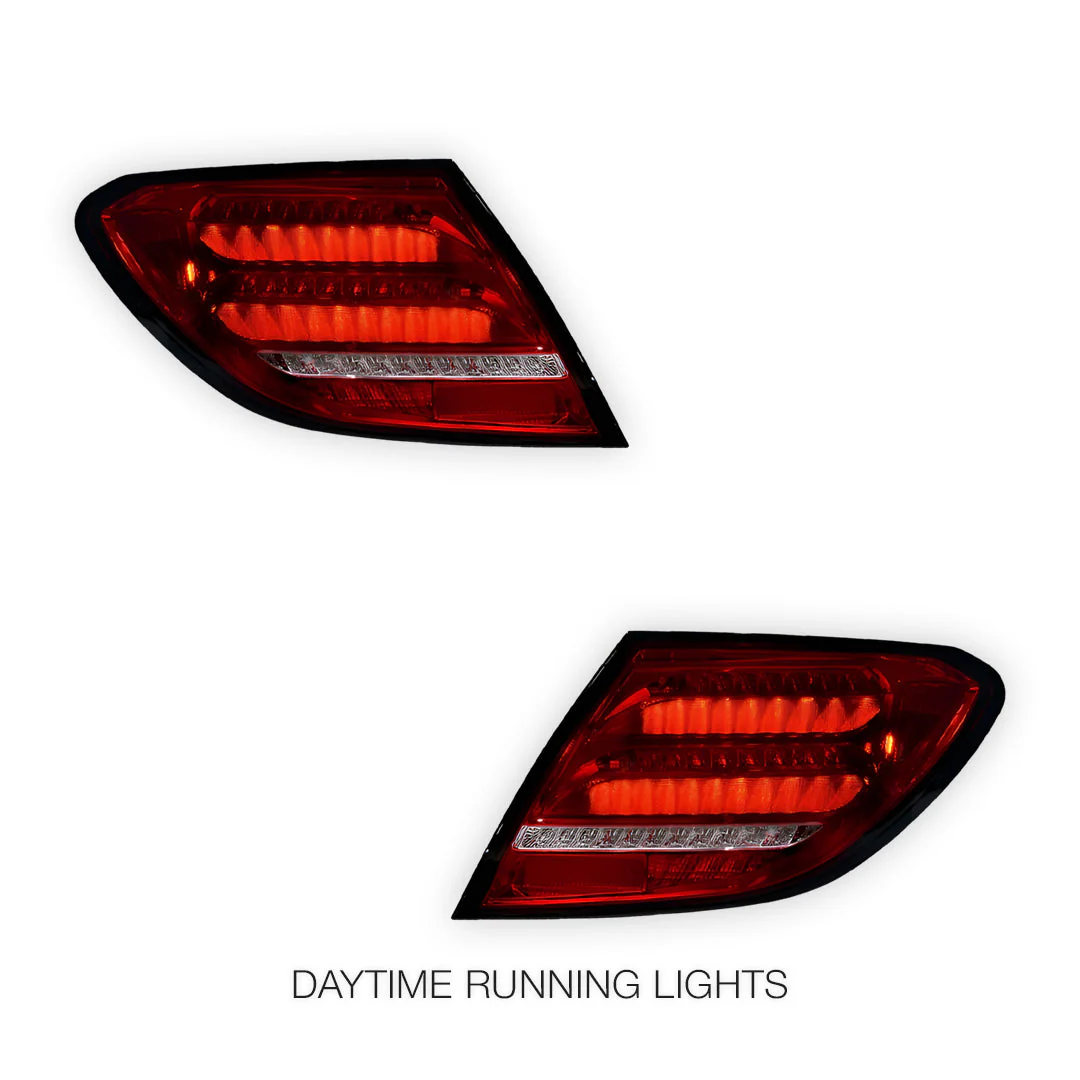 Mercedes-Benz C-Class W204 (2007 - 2011) Clear Red Sequential Full LED Tail Lights LH + RH - Image 2