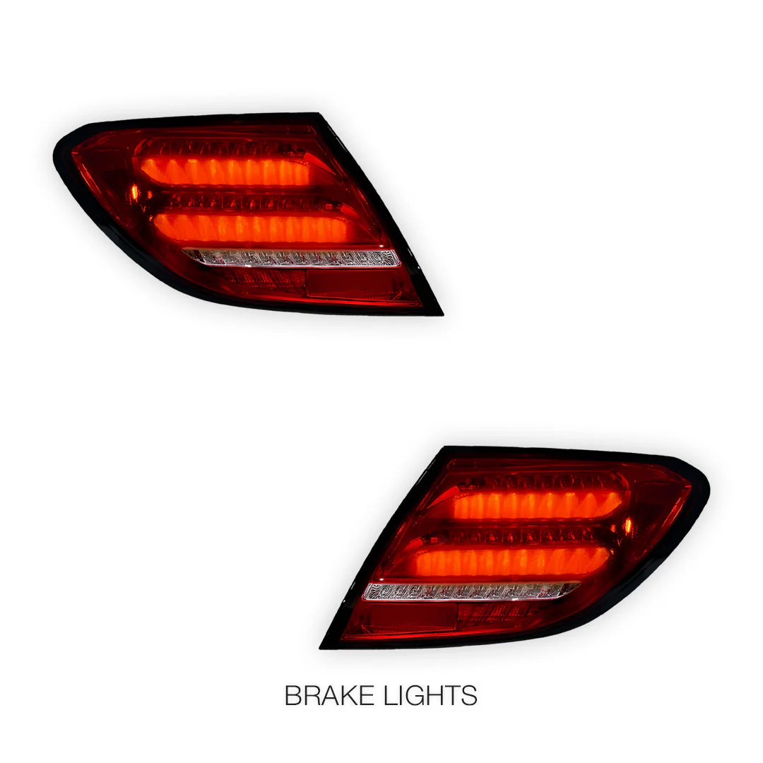 Mercedes-Benz C-Class W204 (2007 - 2011) Clear Red Sequential Full LED Tail Lights LH + RH - Image 3
