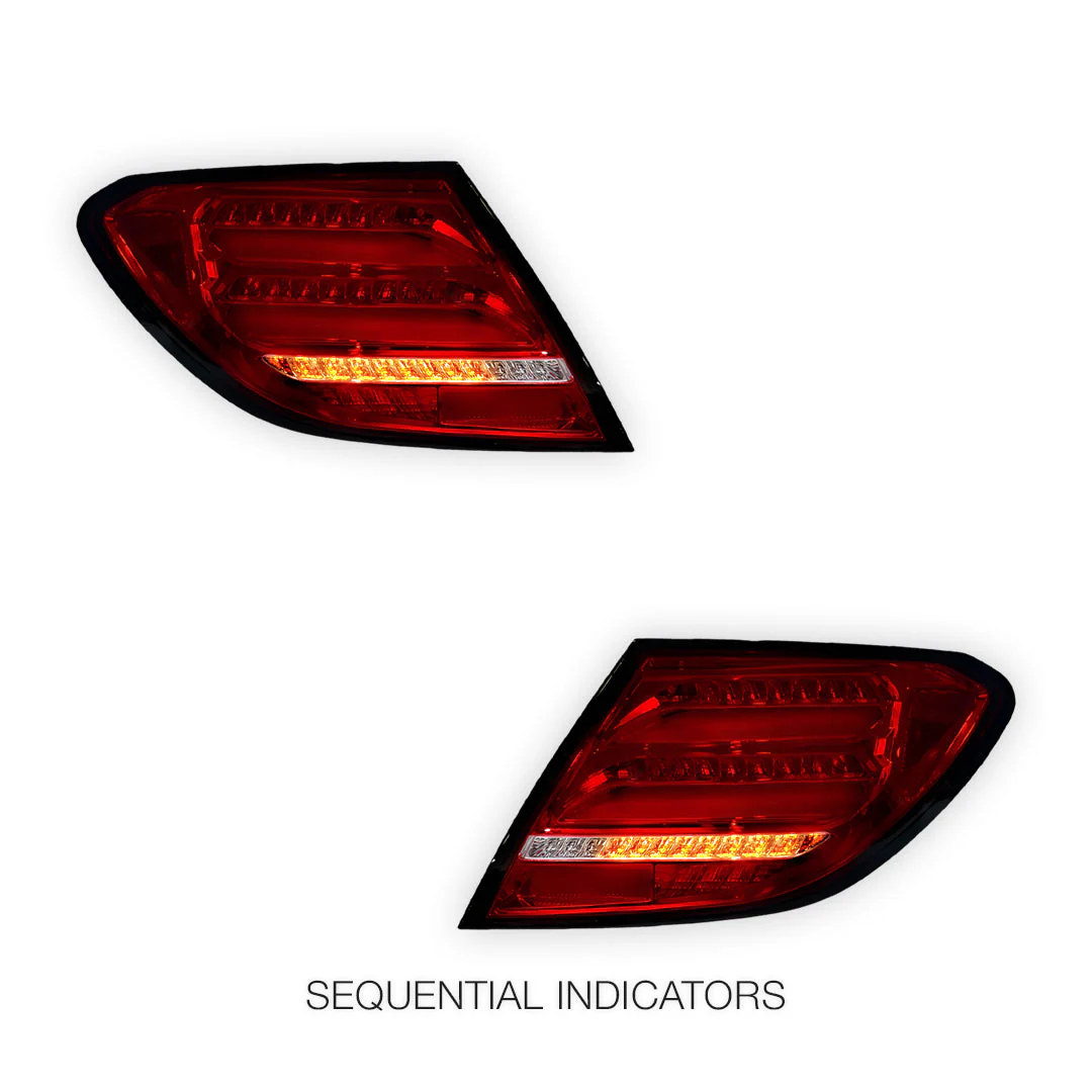 Mercedes-Benz C-Class W204 (2007 - 2011) Clear Red Sequential Full LED Tail Lights LH + RH - Image 4