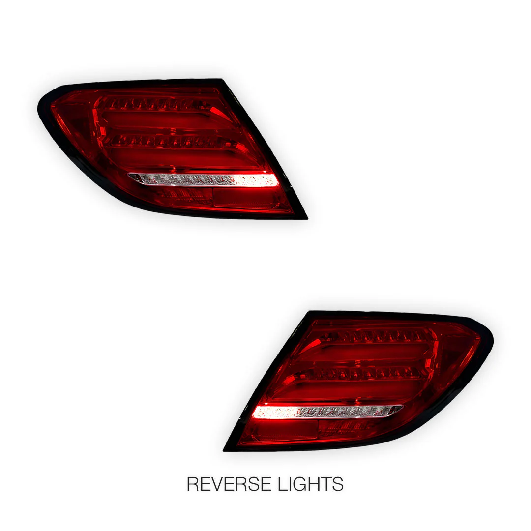 Mercedes-Benz C-Class W204 (2007 - 2011) Clear Red Sequential Full LED Tail Lights LH + RH - Image 5