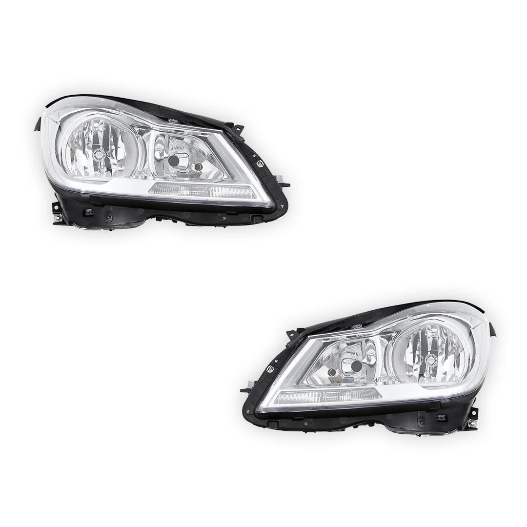 Mercedes-Benz C-Class W204 (2010 - 2014) Chrome Halogen Headlights LH + RH - Image 2