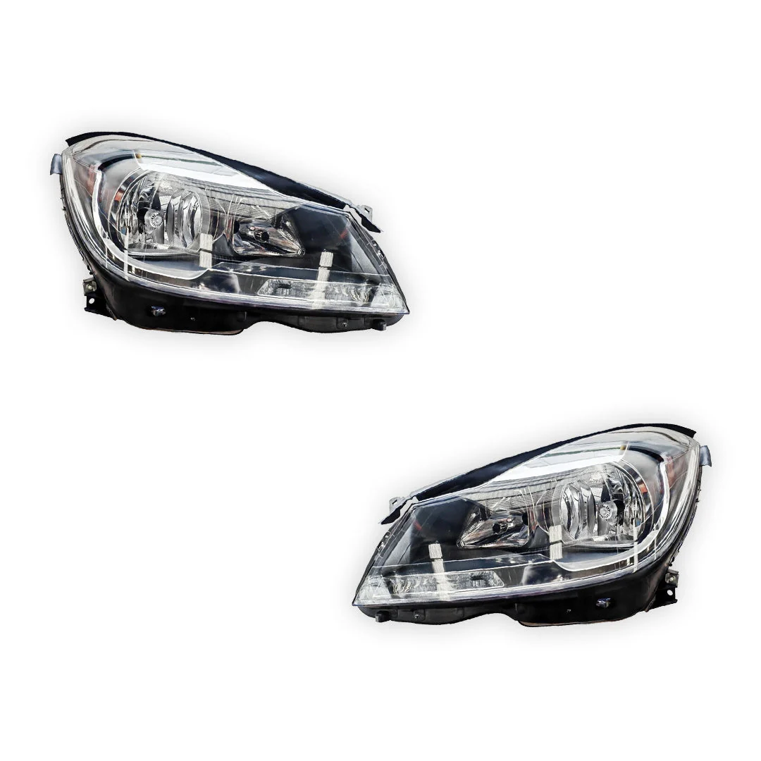 Mercedes-Benz C-Class W204 (2010 - 2014) Dark Grey Halogen Headlights LH + RH - Image 2