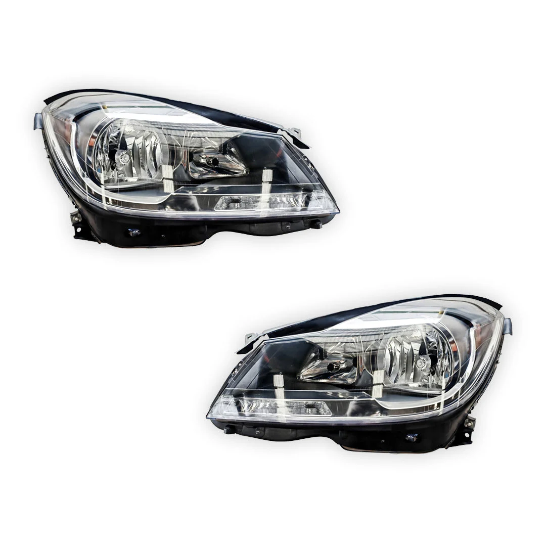 Mercedes-Benz C-Class W204 (2010 - 2014) OEM Style Chrome Non Xenon Headlights LH + RH - Image 2