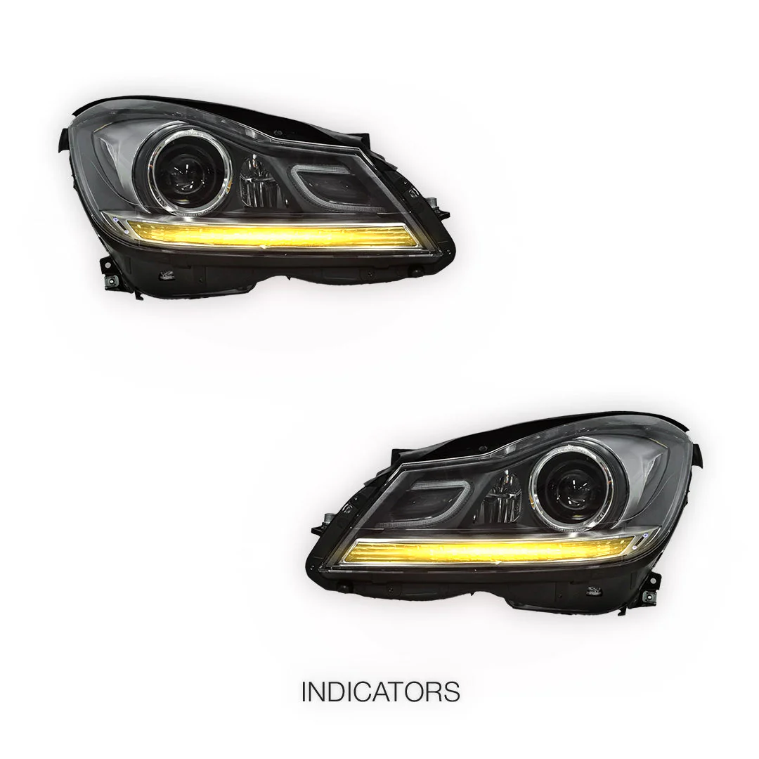 Mercedes-Benz C-Class W204 (2011- 2014) AMG C63 Style Full LED Projector & DRL Headlights LH + RH - Image 3
