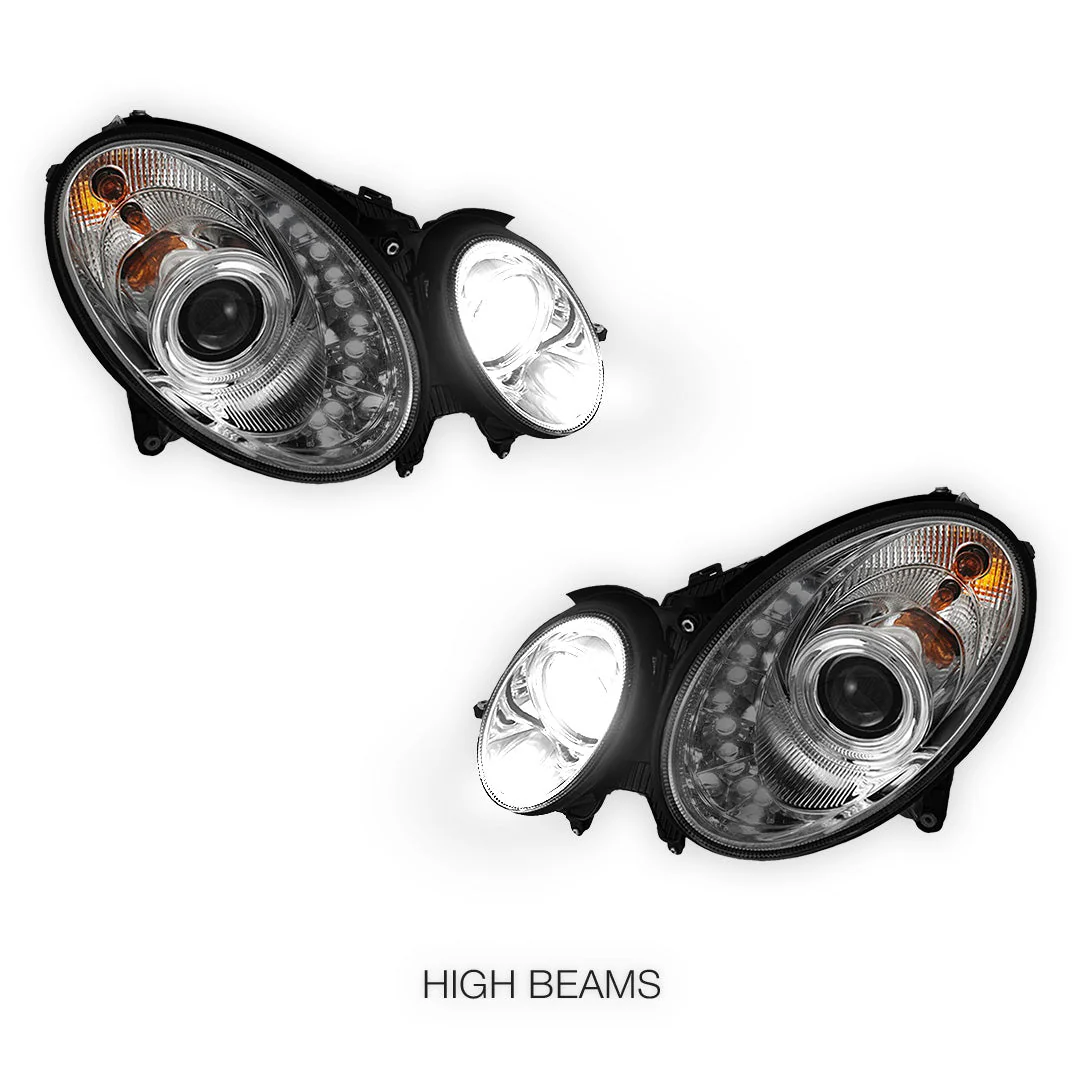 Mercedes-Benz E-Class W211 (2003 - 2008) Halogen Model Crystal DRL LED Projector Headlights LH + RH - Image 2