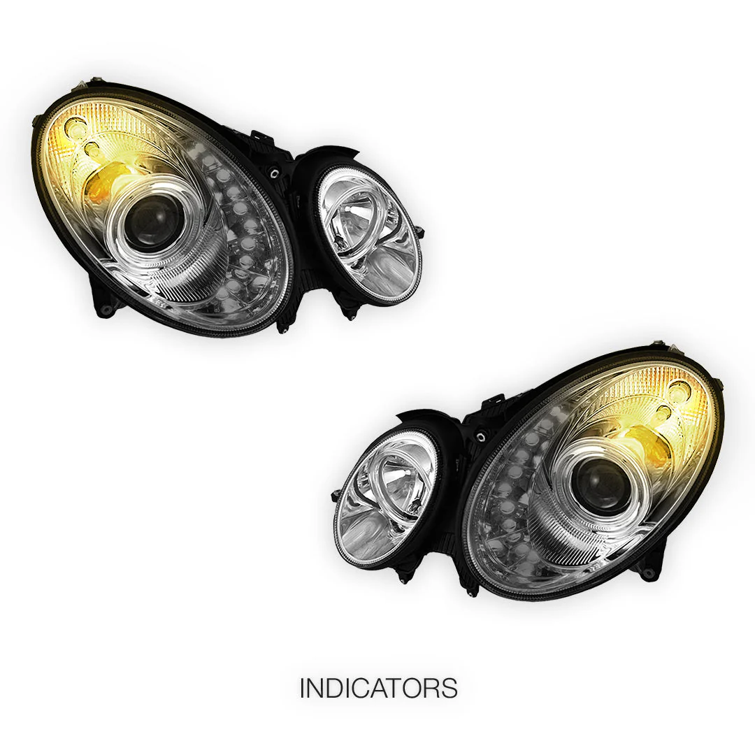 Mercedes-Benz E-Class W211 (2003 - 2008) Halogen Model Crystal DRL LED Projector Headlights LH + RH - Image 3