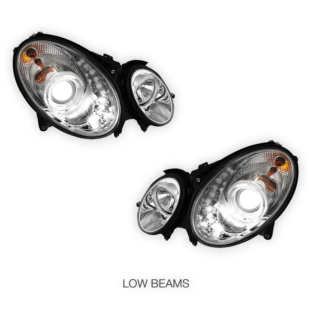 Mercedes-Benz E-Class W211 (2003 - 2008) Halogen Model Crystal DRL LED Projector Headlights LH + RH - Image 4