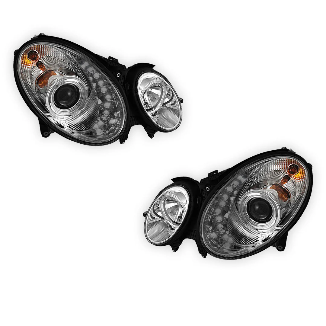 Mercedes-Benz E-Class W211 (2003 - 2008) Halogen Model Crystal DRL LED Projector Headlights LH + RH - Image 5