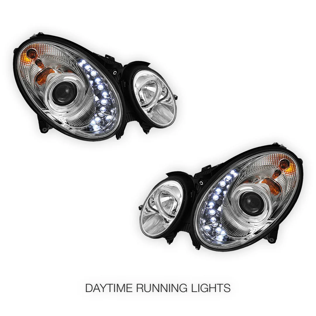Mercedes-Benz E-Class W211 (2003 - 2008) Halogen Model Crystal DRL LED Projector Headlights LH + RH - Image 6