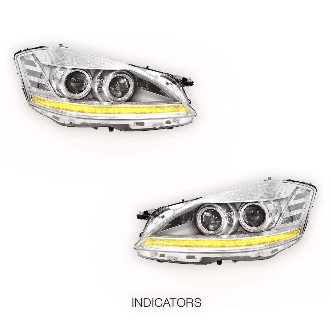 Mercedes-Benz S-Class W221 (2006 - 2009) S65 AMG Style DRL LED Projector Headlights with LED Indicators LH + RH - Image 3