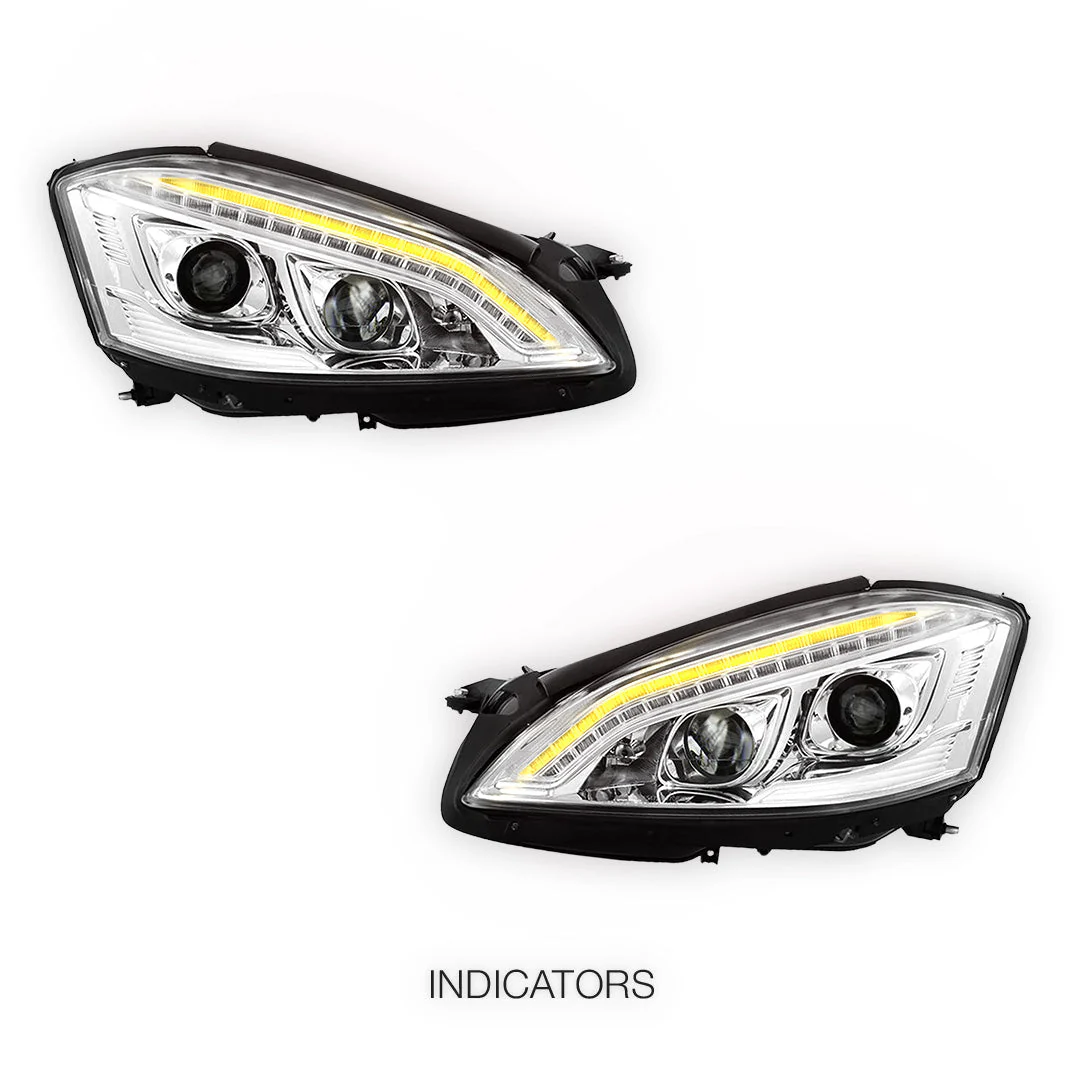 Mercedes-Benz S-Class W221 (2006 - 2009) S65 AMG Style DRL LED Projector Headlights with LED Indicators LH + RH - Image 9