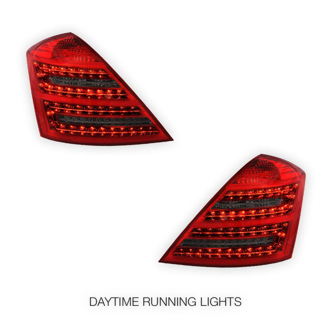 Mercedes-Benz S-Class W221 (2006 - 2009) Smoked Red LED Tail Lights LH + RH - Image 2