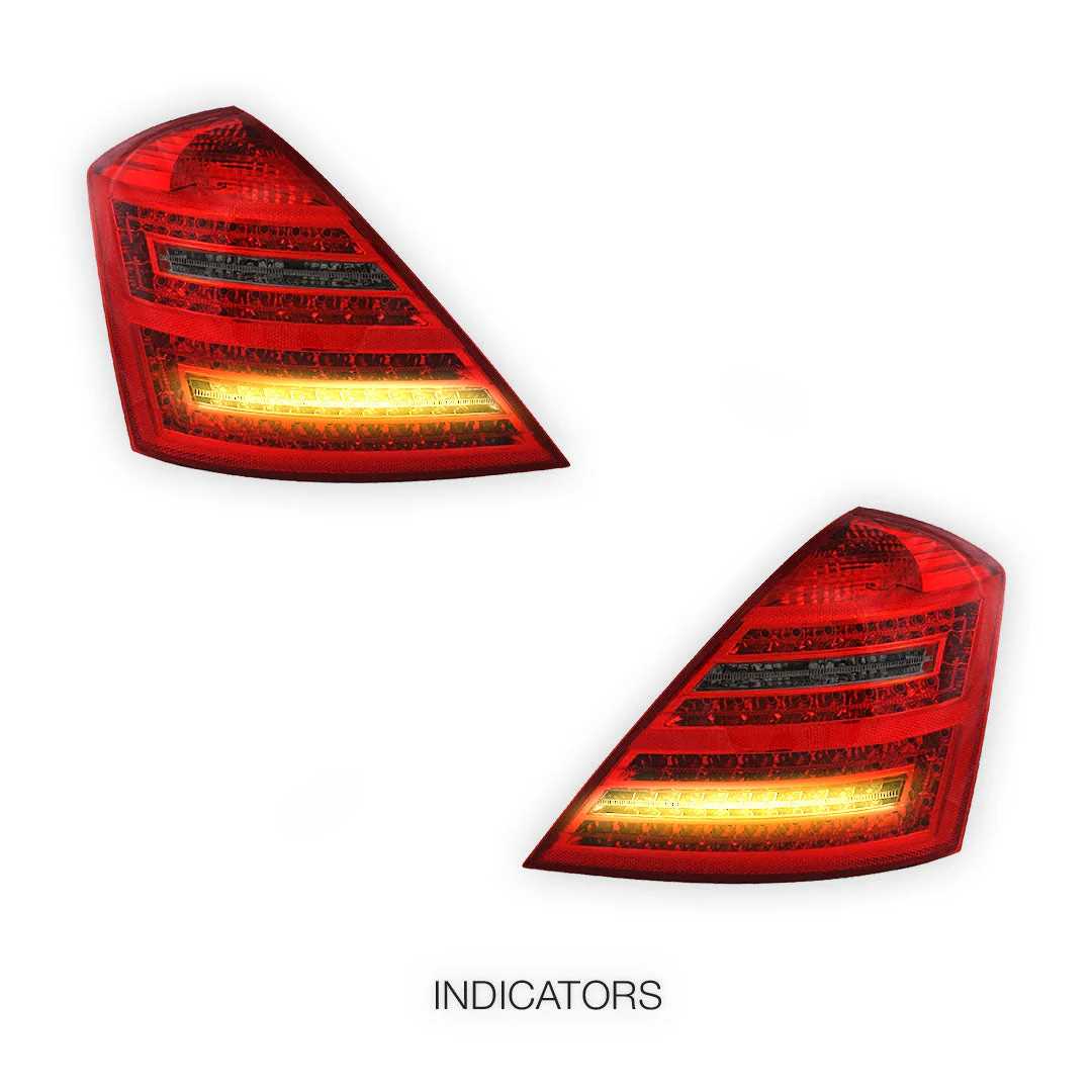 Mercedes-Benz S-Class W221 (2006 - 2009) Smoked Red LED Tail Lights LH + RH - Image 3