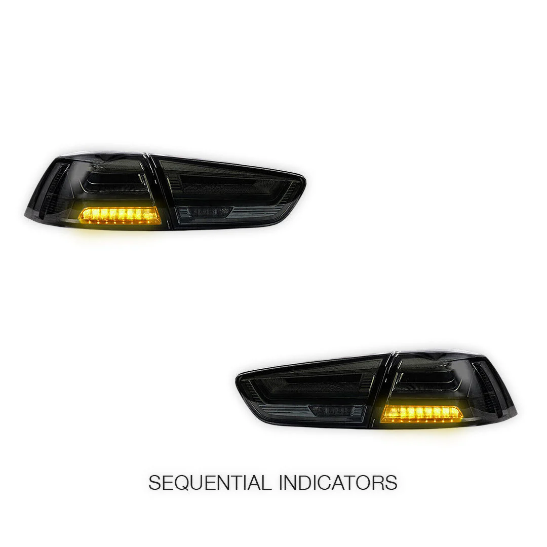 Mitsubishi Lancer Evolution X CF CJ Sedan (2007 - 2017) Sequential Smoked Tail Lights LH + RH - Image 3