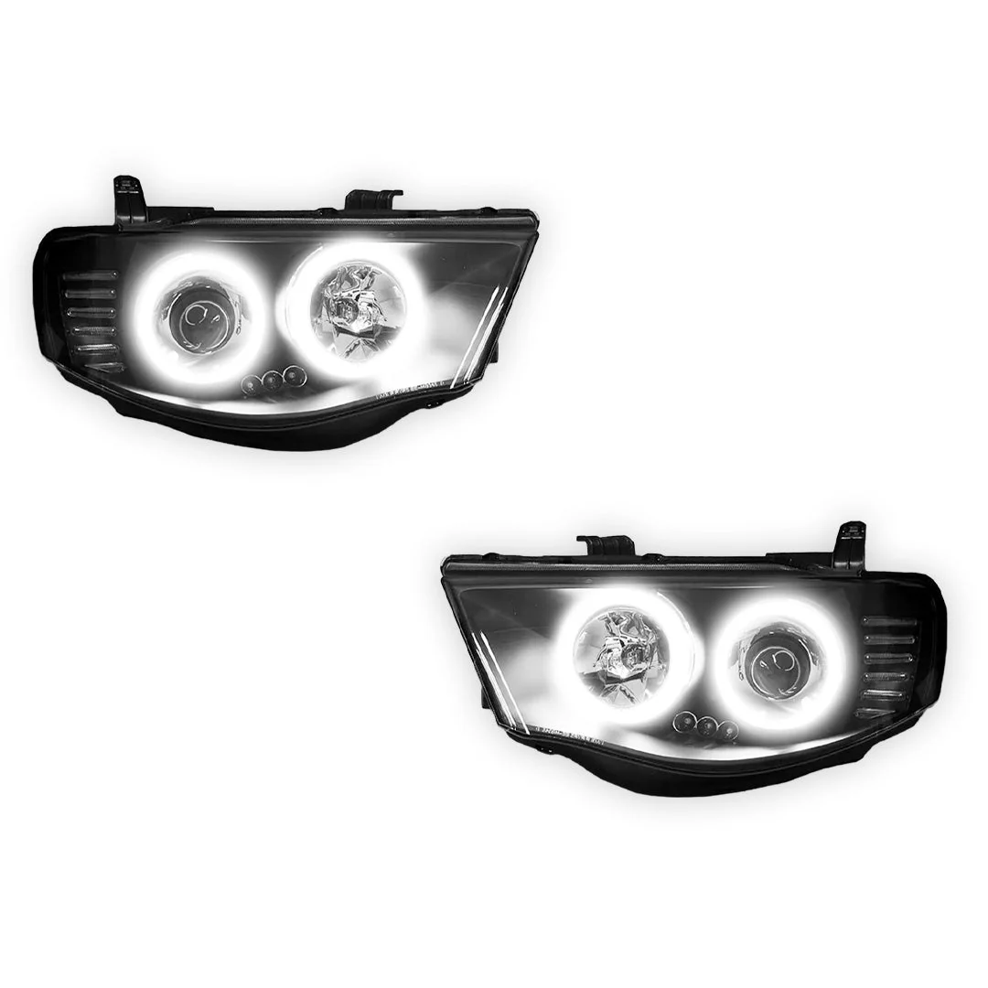 Mitsubishi Triton ML MN (2006 - 2015) BLACK Series Halo Angel Eyes Projector Headlights LH + RH - Image 2