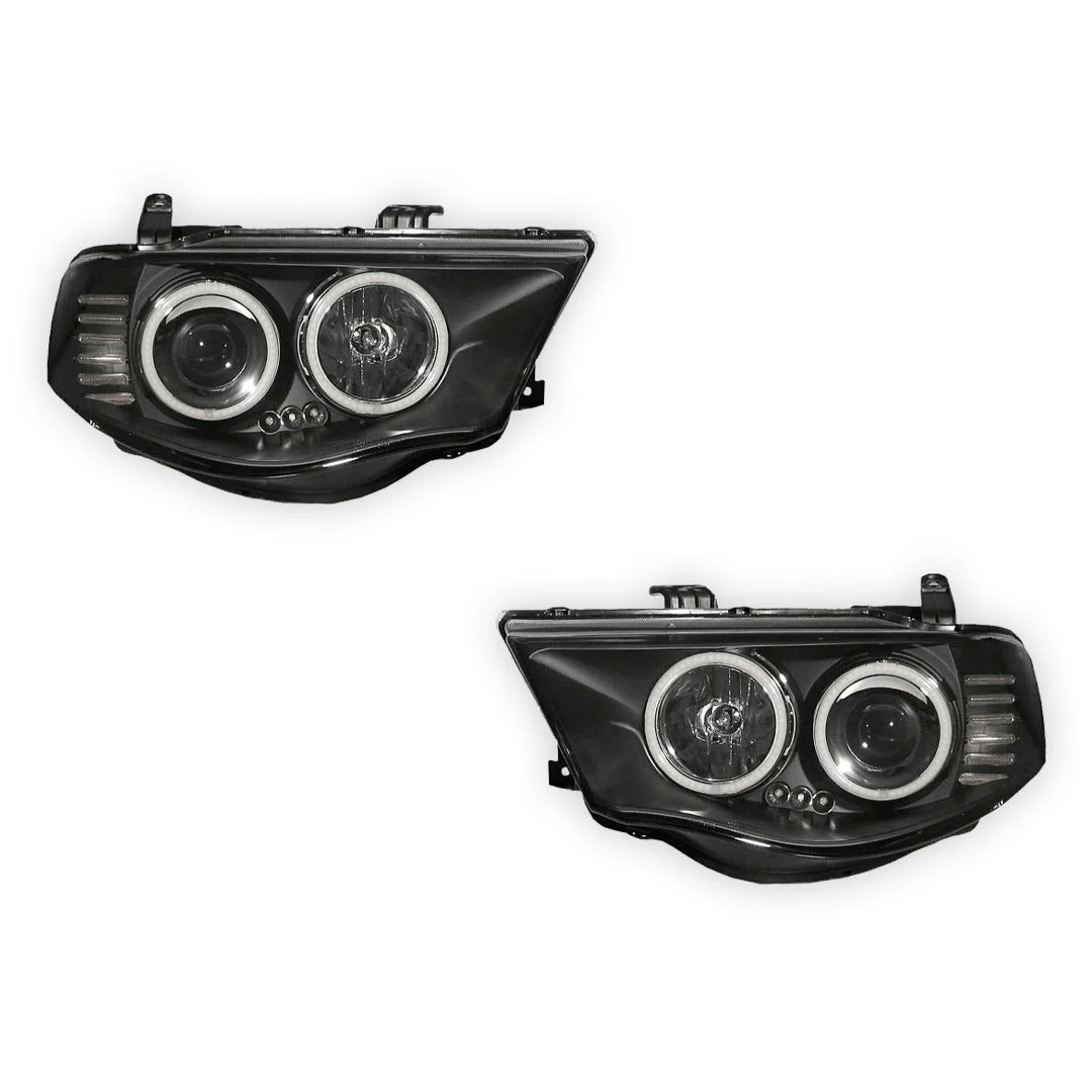 Mitsubishi Triton ML MN (2006 - 2015) BLACK Series Halo Angel Eyes Projector Headlights LH + RH - Image 3