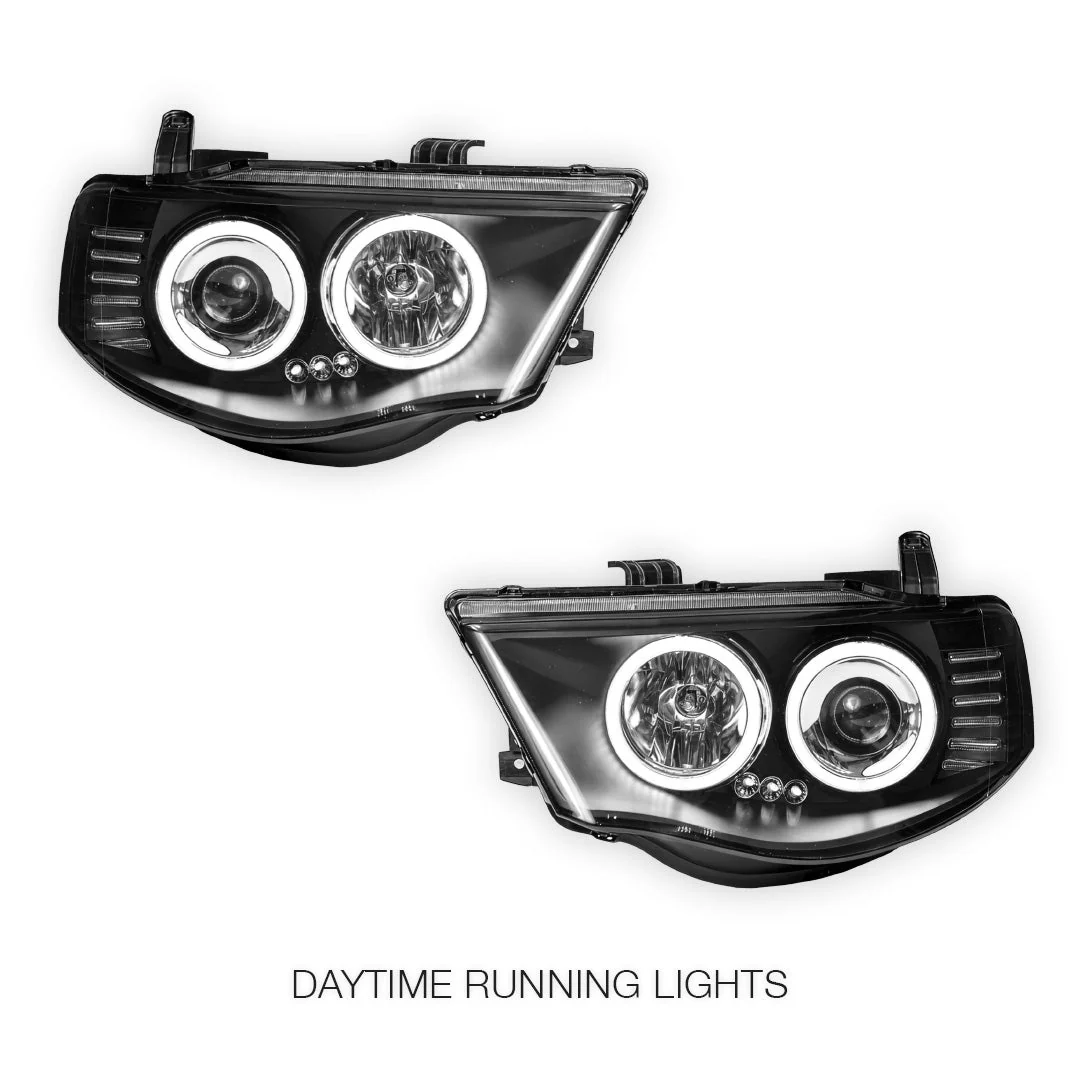Mitsubishi Triton ML / MN (2006 - 2015) Black High Power LED Angel-Eyes Projector Headlights LH + RH - Image 2