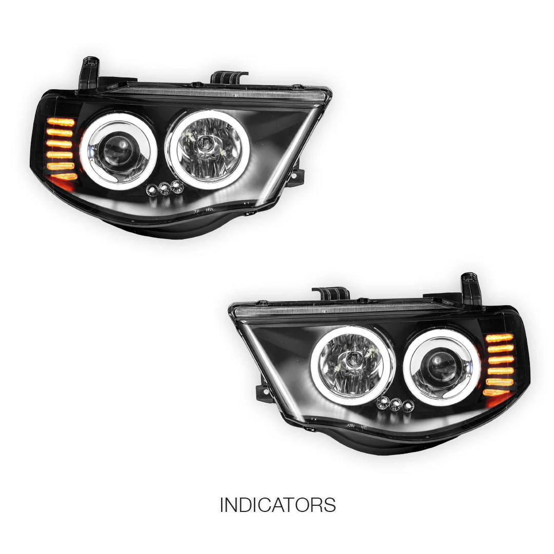 Mitsubishi Triton ML / MN (2006 - 2015) Black High Power LED Angel-Eyes Projector Headlights LH + RH - Image 3