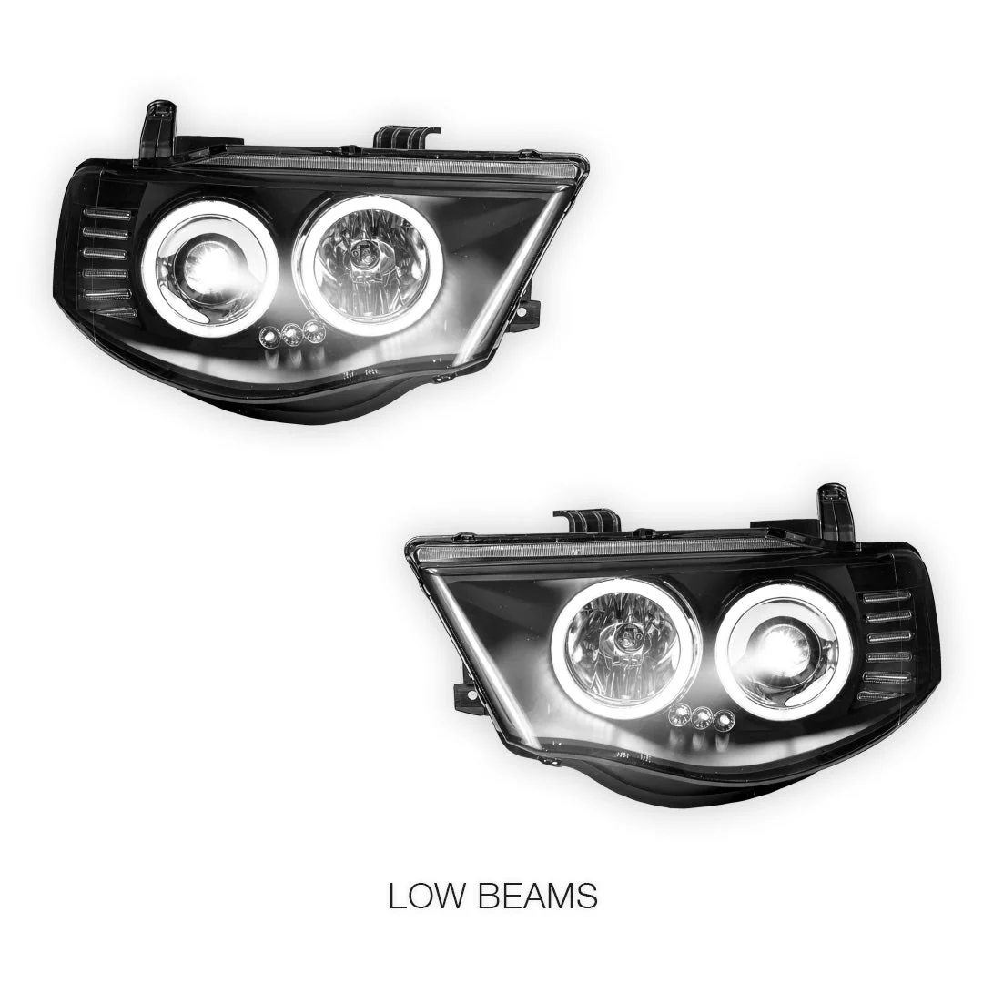 Mitsubishi Triton ML / MN (2006 - 2015) Black High Power LED Angel-Eyes Projector Headlights LH + RH - Image 4