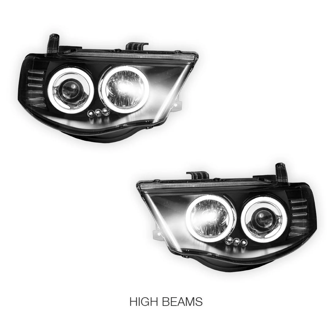 Mitsubishi Triton ML / MN (2006 - 2015) Black High Power LED Angel-Eyes Projector Headlights LH + RH - Image 5