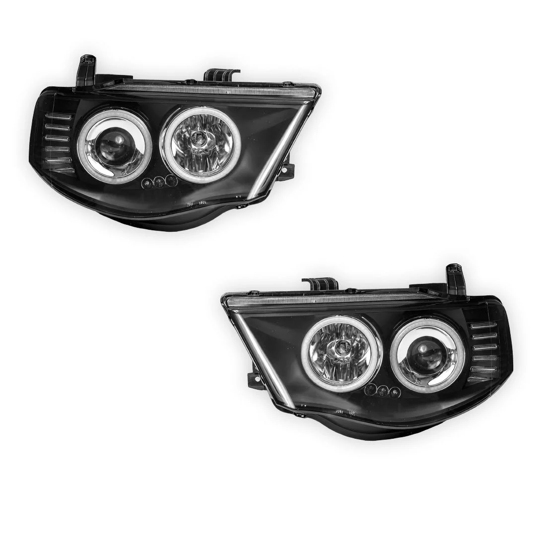 Mitsubishi Triton ML / MN (2006 - 2015) Black High Power LED Angel-Eyes Projector Headlights LH + RH - Image 6