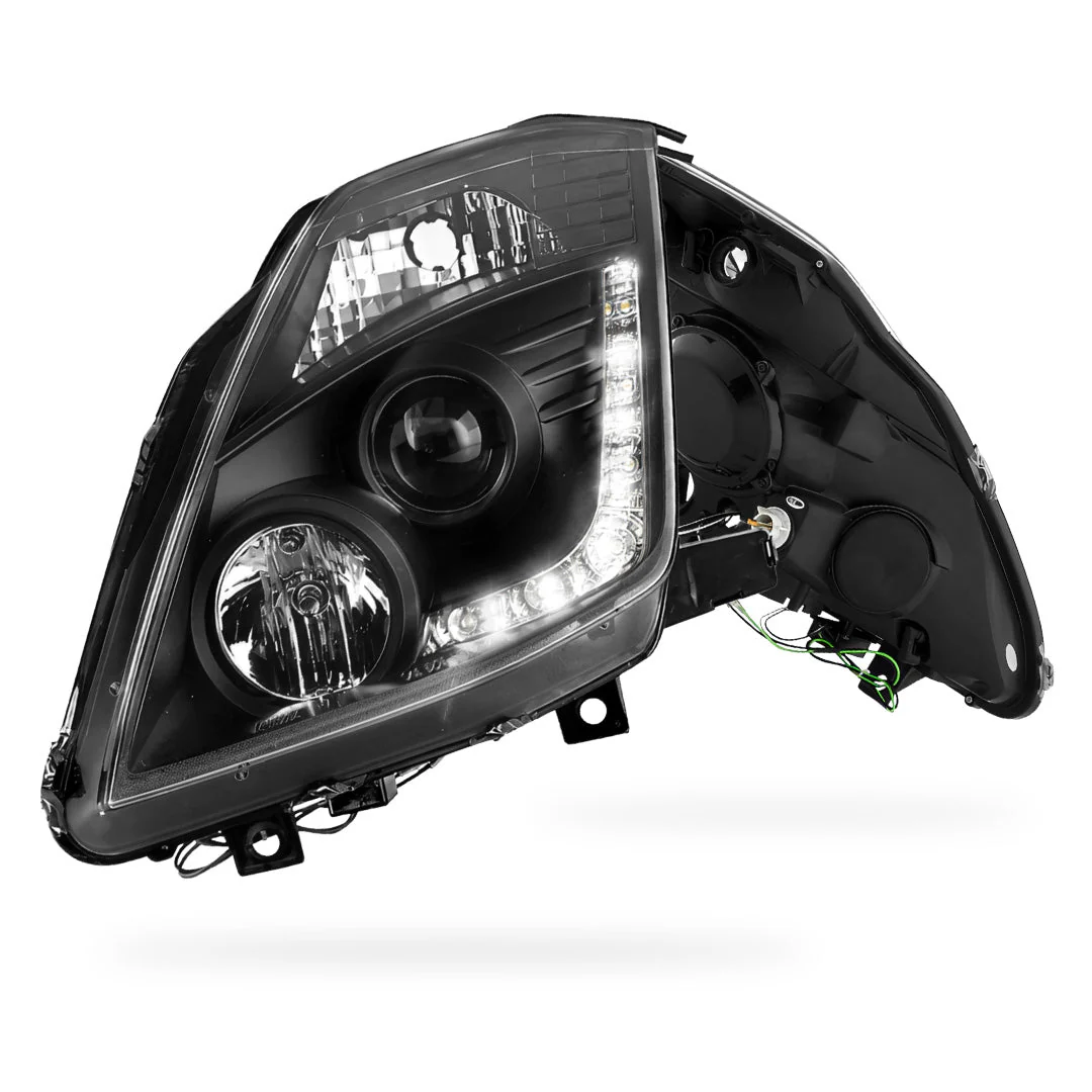 Nissan 350Z Z33 Series 2 (2006 - 2008) JDM Black LED DRL Projector Headlights LH + RH
