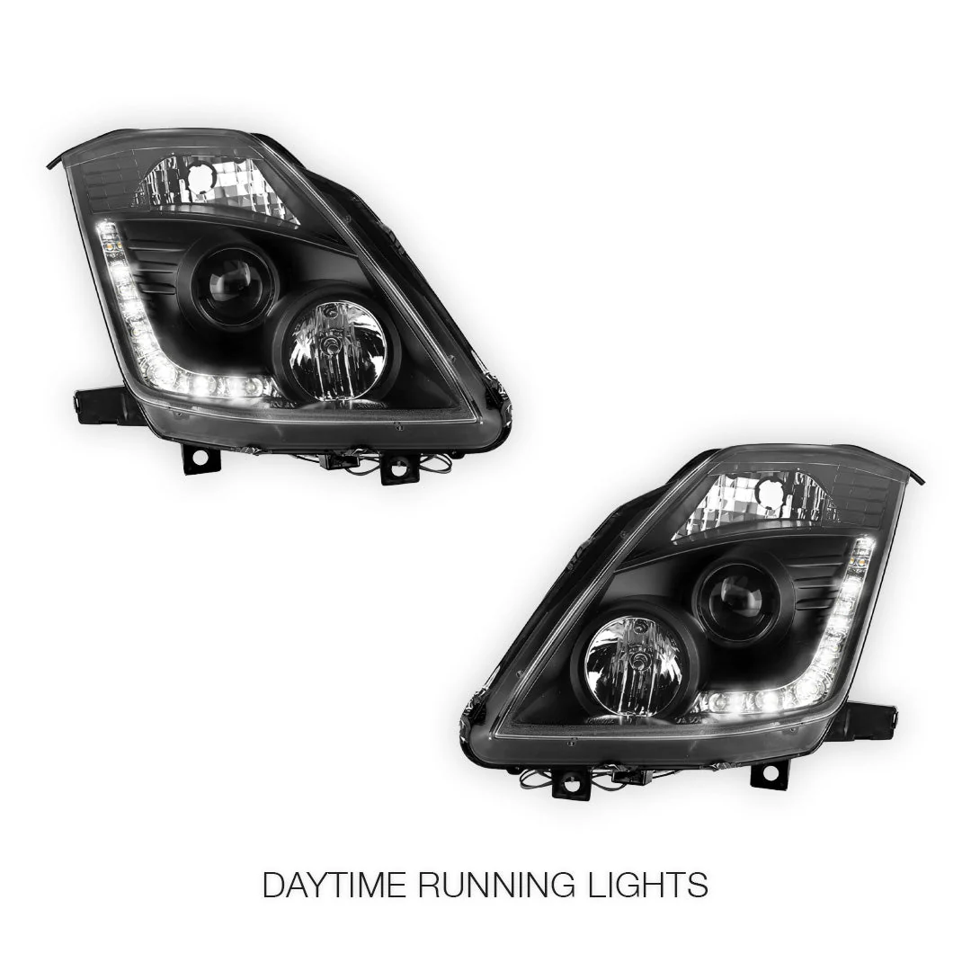 Nissan 350Z Z33 Series 2 (2006 - 2008) JDM Black LED DRL Projector Headlights LH + RH - Image 2