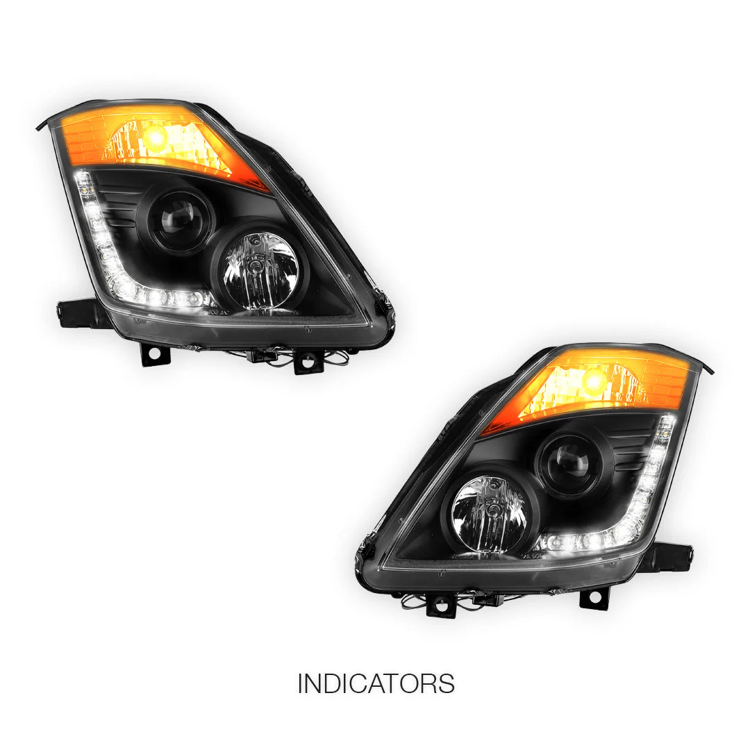 Nissan 350Z Z33 Series 2 (2006 - 2008) JDM Black LED DRL Projector Headlights LH + RH - Image 3