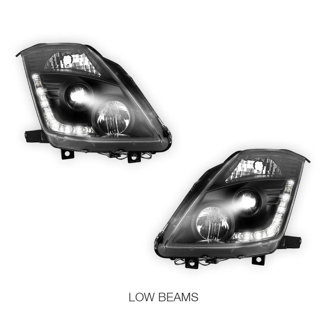 Nissan 350Z Z33 Series 2 (2006 - 2008) JDM Black LED DRL Projector Headlights LH + RH - Image 4