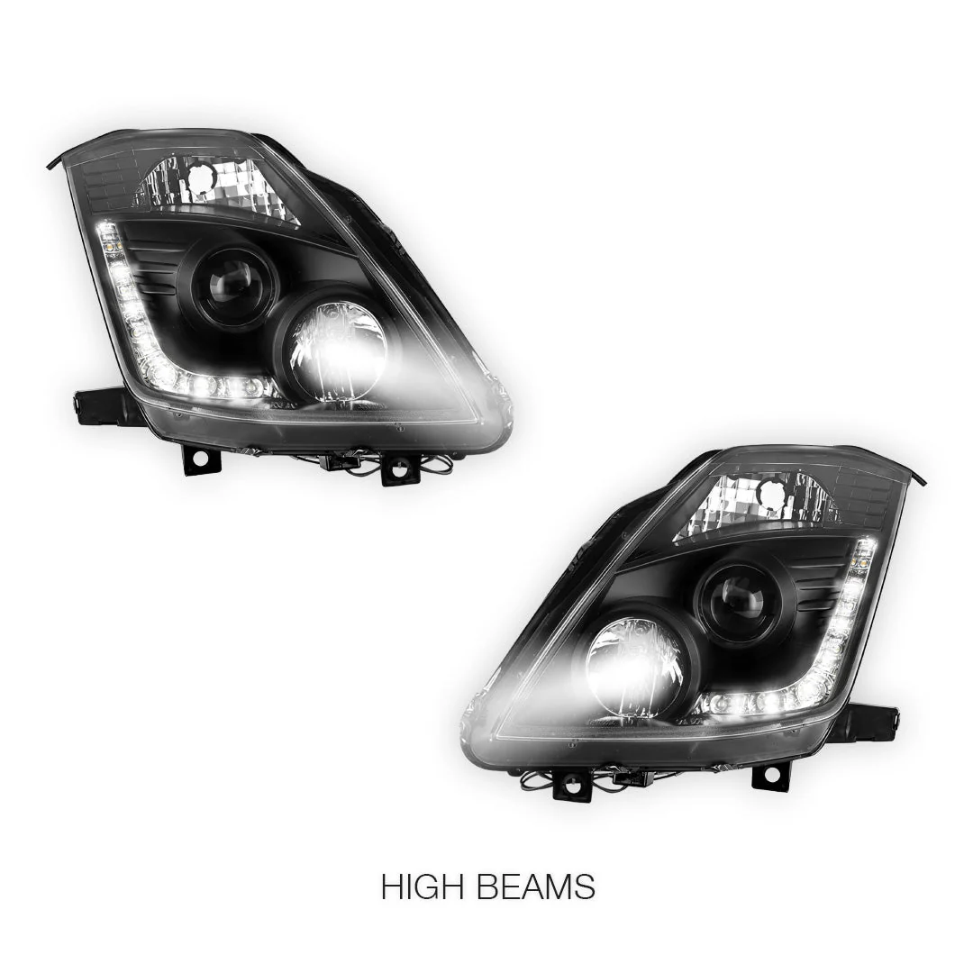 Nissan 350Z Z33 Series 2 (2006 - 2008) JDM Black LED DRL Projector Headlights LH + RH - Image 5